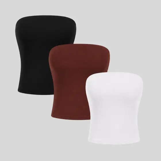 Kit 3 Cropped Feminino Top Tube Tomara Que Caia Tubinho Suplex Premium Moda Casual