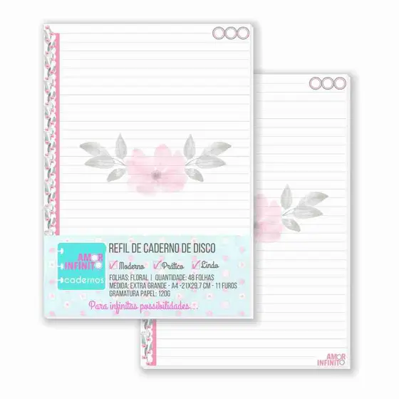 Refil Para Caderno de Disco Sistema Inteligente Amor Infinito Cadernos - Floral