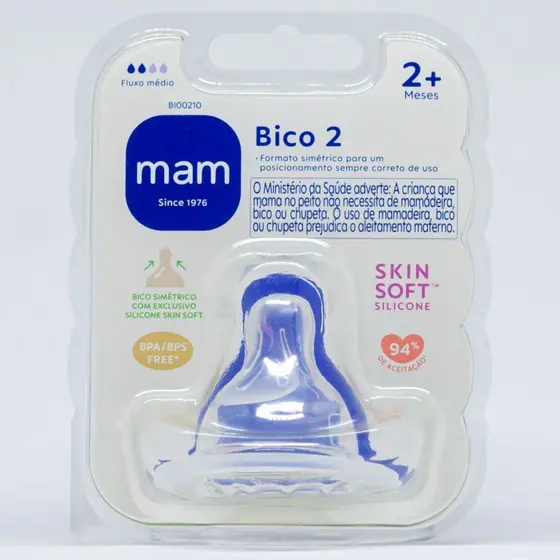 Bico Mamadeira Nº 2 Mam 2+ meses Fluxo Médio 1 Unidade