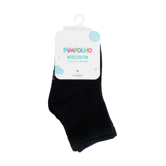 Kit 3 Pares Meia Lisa Cano Alto Algodão Preta Pimpolho