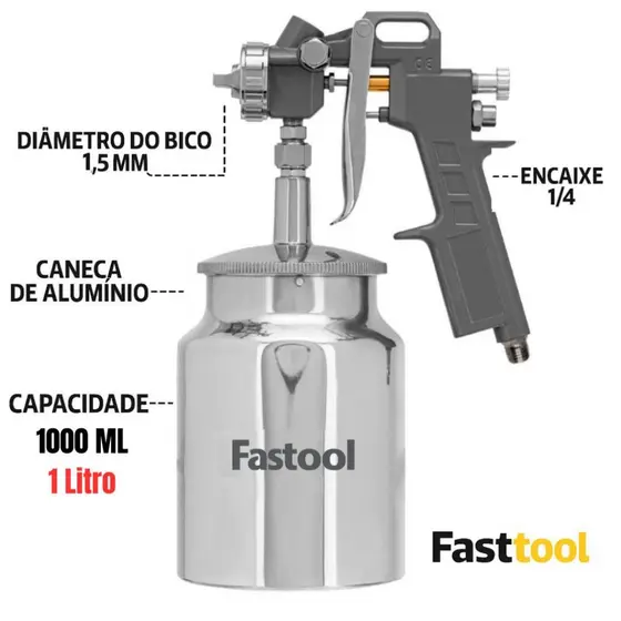 Pistola De Pintura Alta Pressão Bico 1.5mm 1 Litro