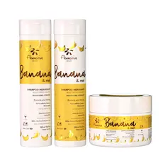KIT SHAMPOO + CONDICIONADOR + MASCARA BANANA E MEL PARA CABELOS SECOS E RESSECADOS 300ml