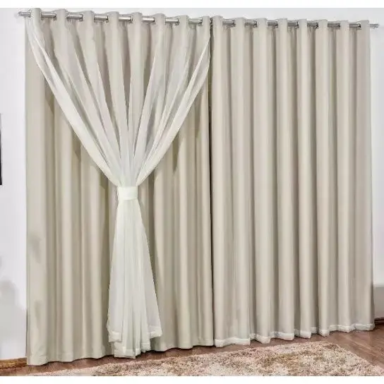 Cortina Blackout em Tecido Grosso 3,00 X 2,80 Com Voil Sala Quarto Corta Luz