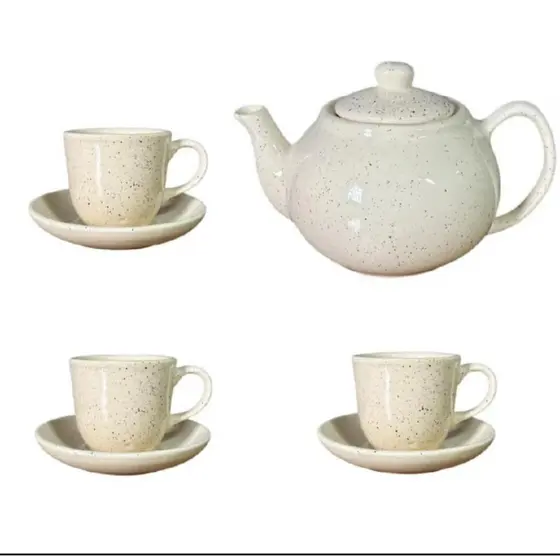Kit Bule + 3 Xícaras de Café 90ml Chapiscado em Cerâmica