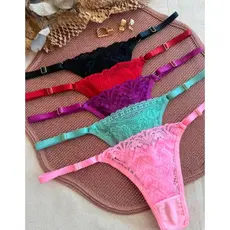 Kit 5 Calcinha Fio Duplo Empina Bumbum em Microfibra e Renda com Alças Regulaveis