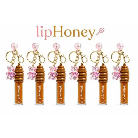 KIT 6 Lip Honey Hidratante Labial Chaveiro Gloss Mel UrsoFofo Brilho Natural