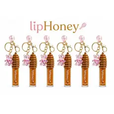 KIT 6 Lip Honey Hidratante Labial Chaveiro Gloss Mel UrsoFofo Brilho Natural