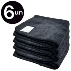 6 Panos Mágico Microfibra Automotivo Grande Preto 60x40cm Anti Risco Lava Seco Não Solta Fiapos