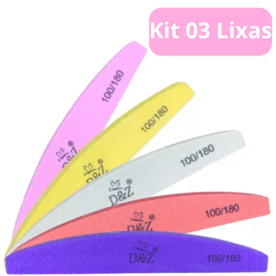 Kit 3 Lixa Buffer Profissional De Polir Unha Gel Acrílico 100/180 D&Z Lixas para polir unhas de Gel alongamento de unhas
