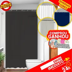 Cortina Para Box Banheiro Liso Com Gancho Tecido Impermeável Lavável e 100% Poliéster - Várias Cores