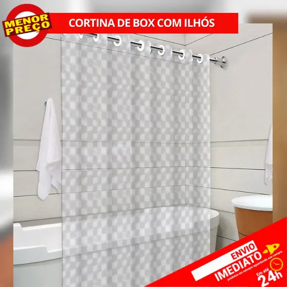 Cortina de Box Para Banheiro Estampada 3D Translúcida c/ Ilhós 100% PVC Grossa Resistente Qualidade