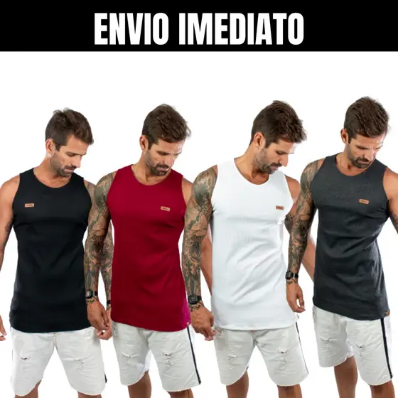 Regata Canelada Masculina Americana Longline Básica Treino