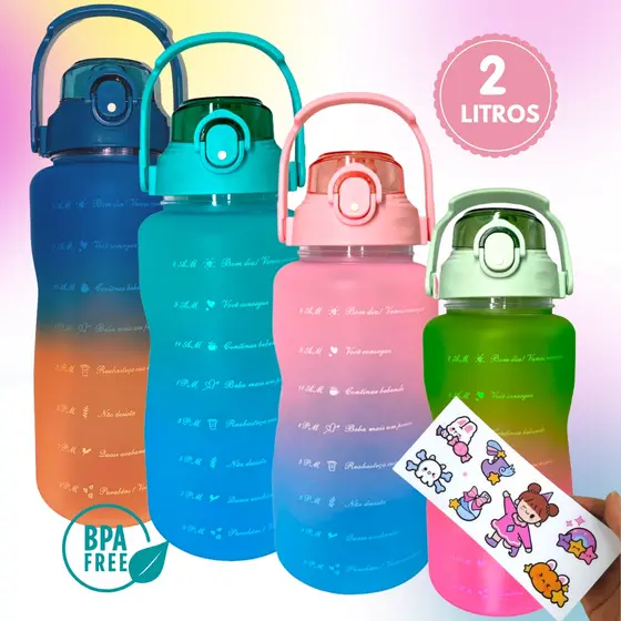 Garrafa Squeeze De Água TikTok Academia 2 Litros Tie Dye Motivacional