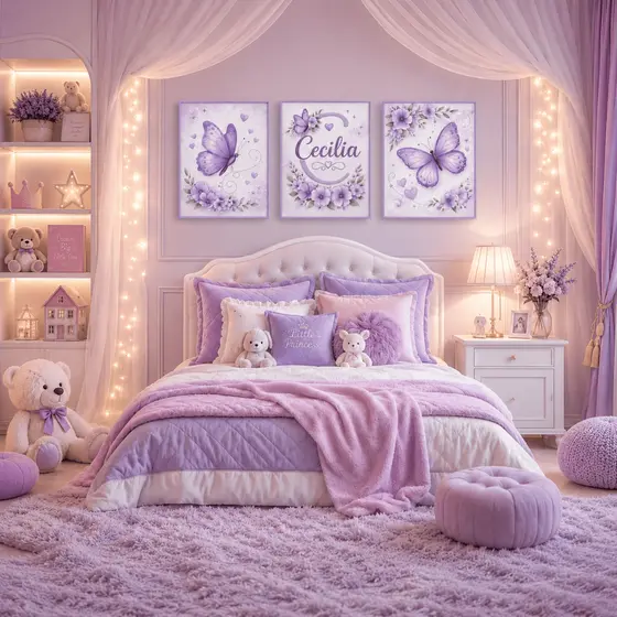 Quadro decorativo 3 peças Borboleta Flores Personalizado com nome decoraçao quarto infantil
