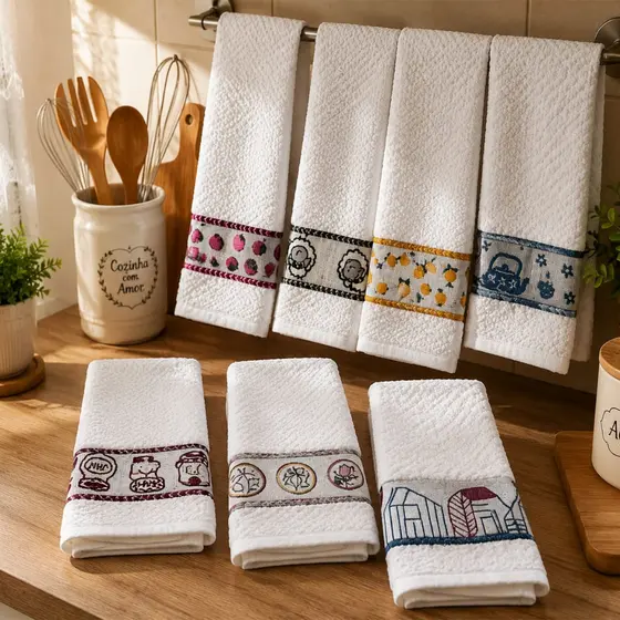 Kit 10 Toalha Pano De Copa Prato Atoalhado Jacquard Lmpeter 100% Algodão - 45x70cm