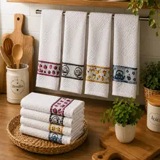 kit 5 Toalha Pano De Copa Prato Atoalhado Jacquard Kazzavip Lmpeter  100% Algodão - 45x70cm
