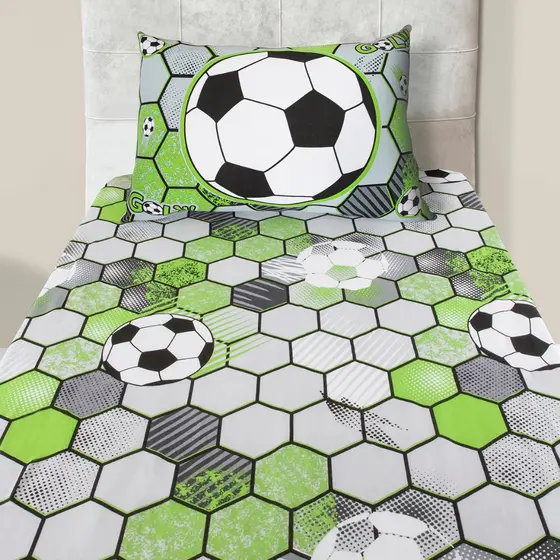 Jogo de Cama Portallar Solteiro Malha Mista (70% Algodão 30% Poliester) Soccer Joy 2 pçs Verde