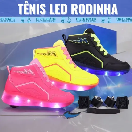 Tênis de Led com Rodinha para Meninos e Meninas Envio Rápido Tamanhos 28 a 37 - Diversão e Conforto