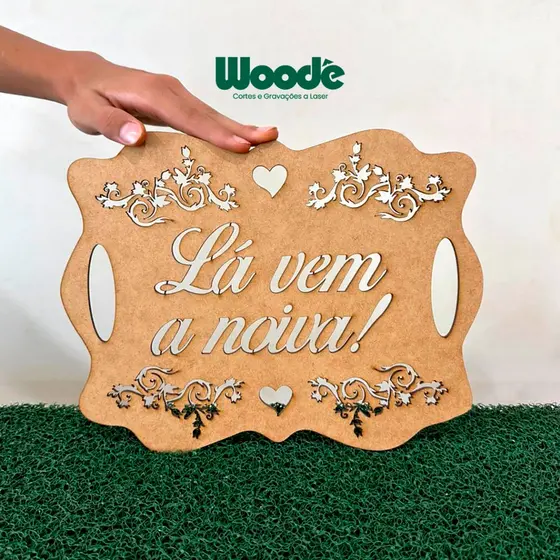 Placa Casamento Personalizada Lá Vem a Noiva Daminha Pajem MDF Cru