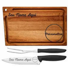 Kit Churrasco Tramontina Personalizado Nome Time ou Logo - Tábua Garfo e Faca