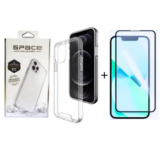 Kit Capa Capinha Space Anti Impacto + Película 3D IPhone 11/12/13/14 Pro Max