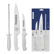 Facas Tramontina Premium Chef Para Carne Em Inox Personalizada Com Nome Logo - Cabo Branco