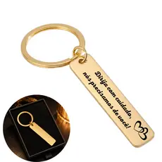Chaveiro Retangular Personalizado em Aço Inox Banhado a Ouro C/ Gravação a Laser + Caixa Presente
