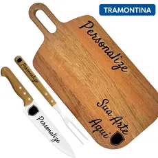 Kit Tramontina Tábua de Madeira Garfo e Faca para Churrasco Personalizado Nome Logo Time Presente
