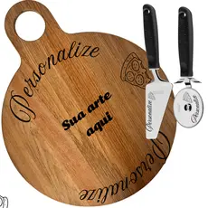 Kit  P/ Pizza Completo Tábua Grande C/ Utensílios Tramontina Personalizada Nome Presente