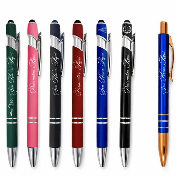 Caneta Metal e Touch Personalizada - Nome, Logo, Profissão, Time