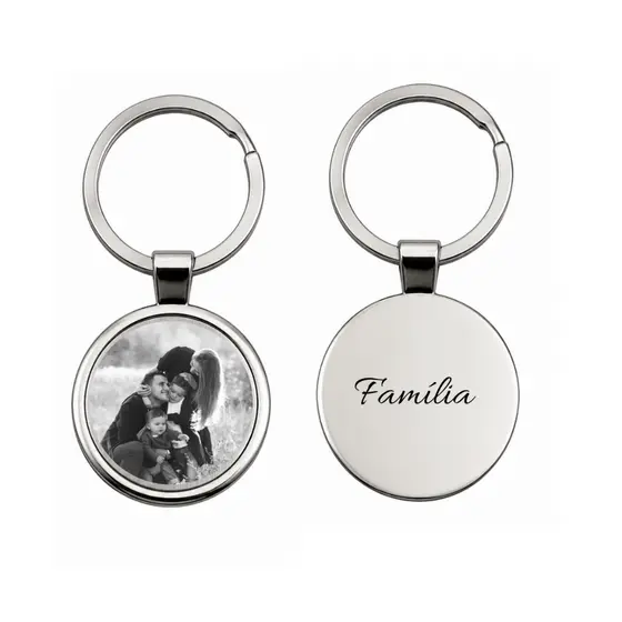 Chaveiro Redondo ou Retangular Personalizado Com Foto e Frase Aço Inox 4 cm