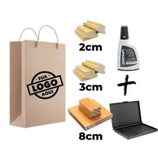 Kit 3 Carimbos com Logo 2cm, 3cm e 8cm + Almofada + Tinta