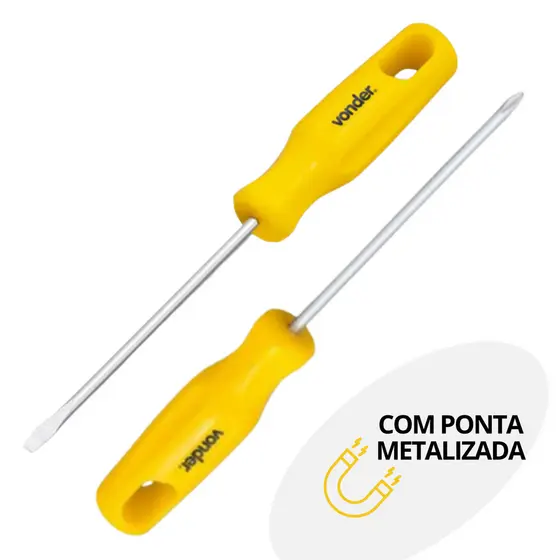 Kit Chave Fenda e Phillips 1/8" x 3" Ponta Magnetizada Aço Vonder