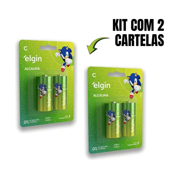 Kit 2 Cartelas de Pilha Alcalina Lr14 C 02un Cada Médio Blister Elgin