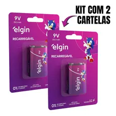2 Cartelas de Bateria Recarregável 250mah 9V Blister 1 Unidade Elgin