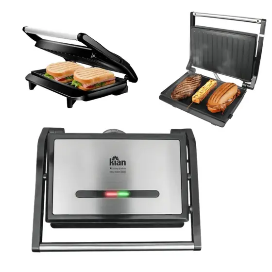 Grill Panini Inox 1200W Sanduicheira Elétrica Para Lanches Carnes e Grelhados Kian