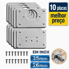 10 Placas De Reparo De Dobradiça Armário MDF Porta Cozinha Aço Inox