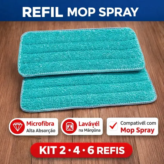 Kit Refil Mop Spray Universal Pano Microfibra Lavável Reutilizável Esfregão