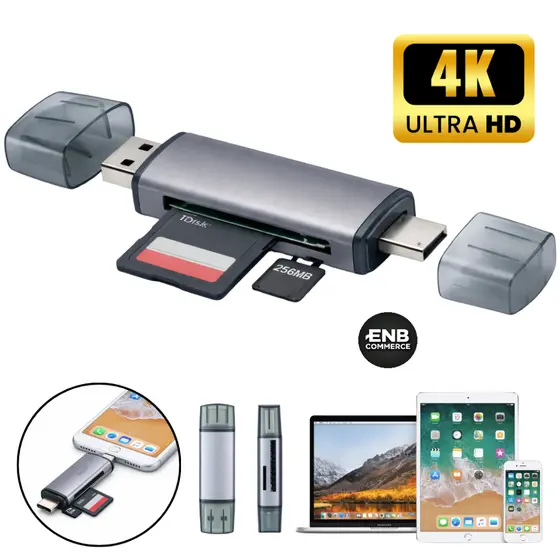 Leitor De Cartão De Memória Sd E Micro Sd Para Usb-c E Usb-a Adaptador Compatível Com iPhone 15 16 17 Android Samsung