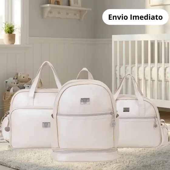 Kit Bolsas Maternidade 03 Peças Impermeável Essential Bege Perolado com Trocador Portátil Big Bag Baby