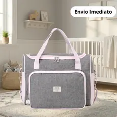 Bolsa de Maternidade Impermeável com Alça Regulável Tamanho M Monte Carlo Rosa e Cinza Big Bag Baby
