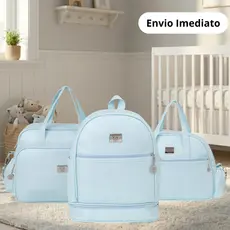 Kit Bolsas Maternidade 03 Peças Impermeável Essential Azul Perolado com Trocador Portátil Big Bag Baby