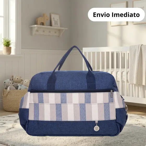 Bolsa de Maternidade Impermeável Elegance Azul Marinho Tamanho G com Trocador Portátil Big Bag Baby
