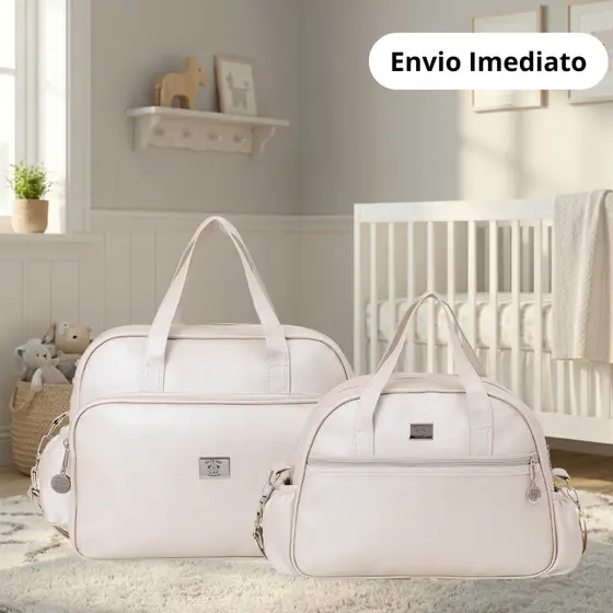 Kit Bolsa Maternidade 02 Peças Essential Bege Perolado Bolsa M + G com Trocador - Big Bag Baby
