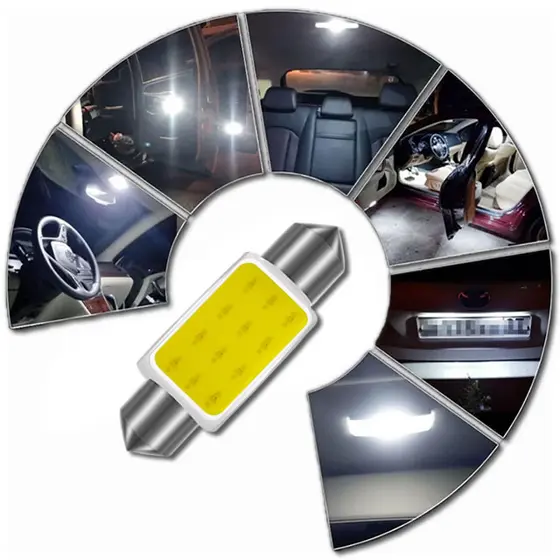 Lampada Super Led Torpedo c5w Cob 31mm 36 mm 39 mm 41 mm Para Teto Luz Placa Porta Malas Carro 6500K 12v branco Efeito Xênon