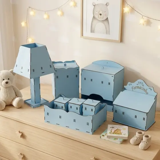 Kit de Higiene Bebe MDF Completo com Passa Fita - Escolha sua cor