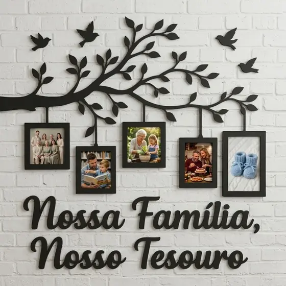 Quadro Decorativo em MDF Árvore com Porta Fotos “Nossa Família, Nosso Tesouro”