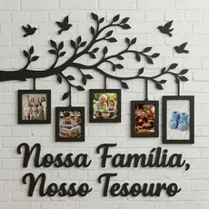 Quadro Decorativo em MDF Árvore com Porta Fotos “Nossa Família, Nosso Tesouro”