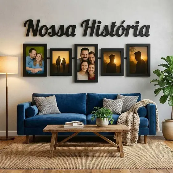 Quadro Nossa História com Porta-Retratos em MDF Preto