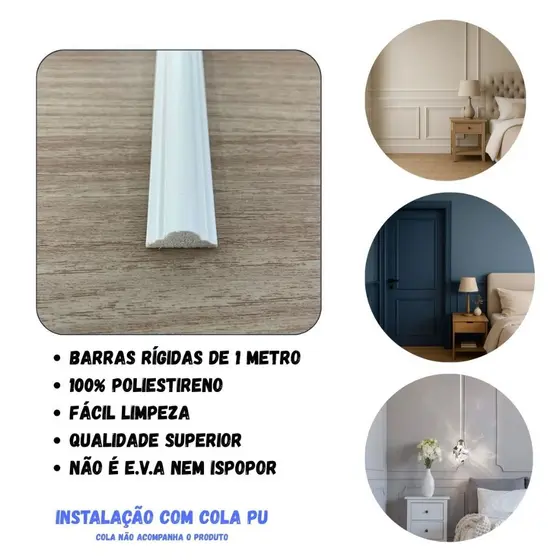 Rodameio 2cm Boiserie Moldura Poliestireno Barras de 1 Metro